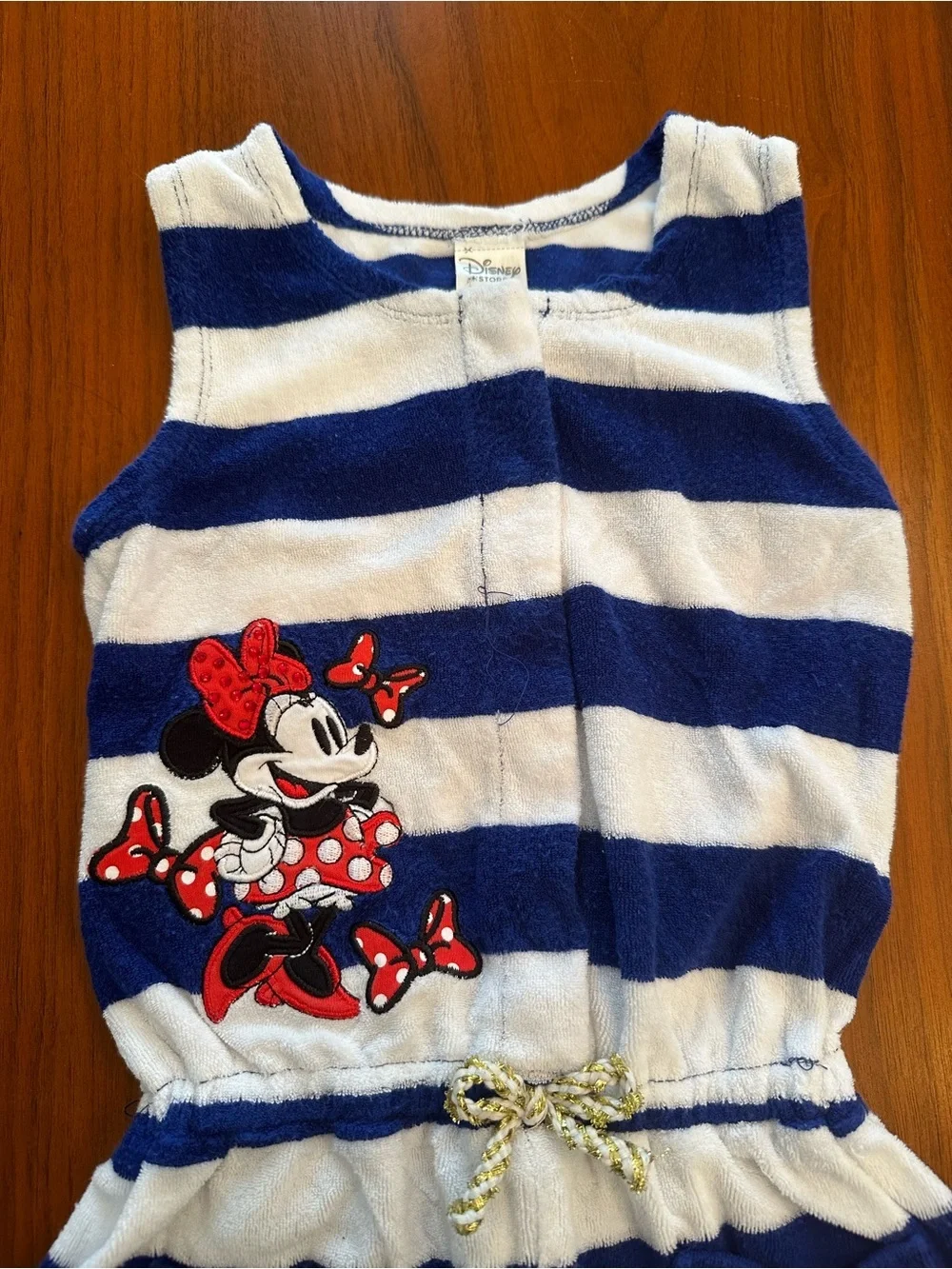 Disney Minnie Mouse Navy & White Striped Girls Terry Romper Coverup size 4